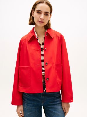 orange water repellent collared relaxed short jacket for women tommy hilfiger
