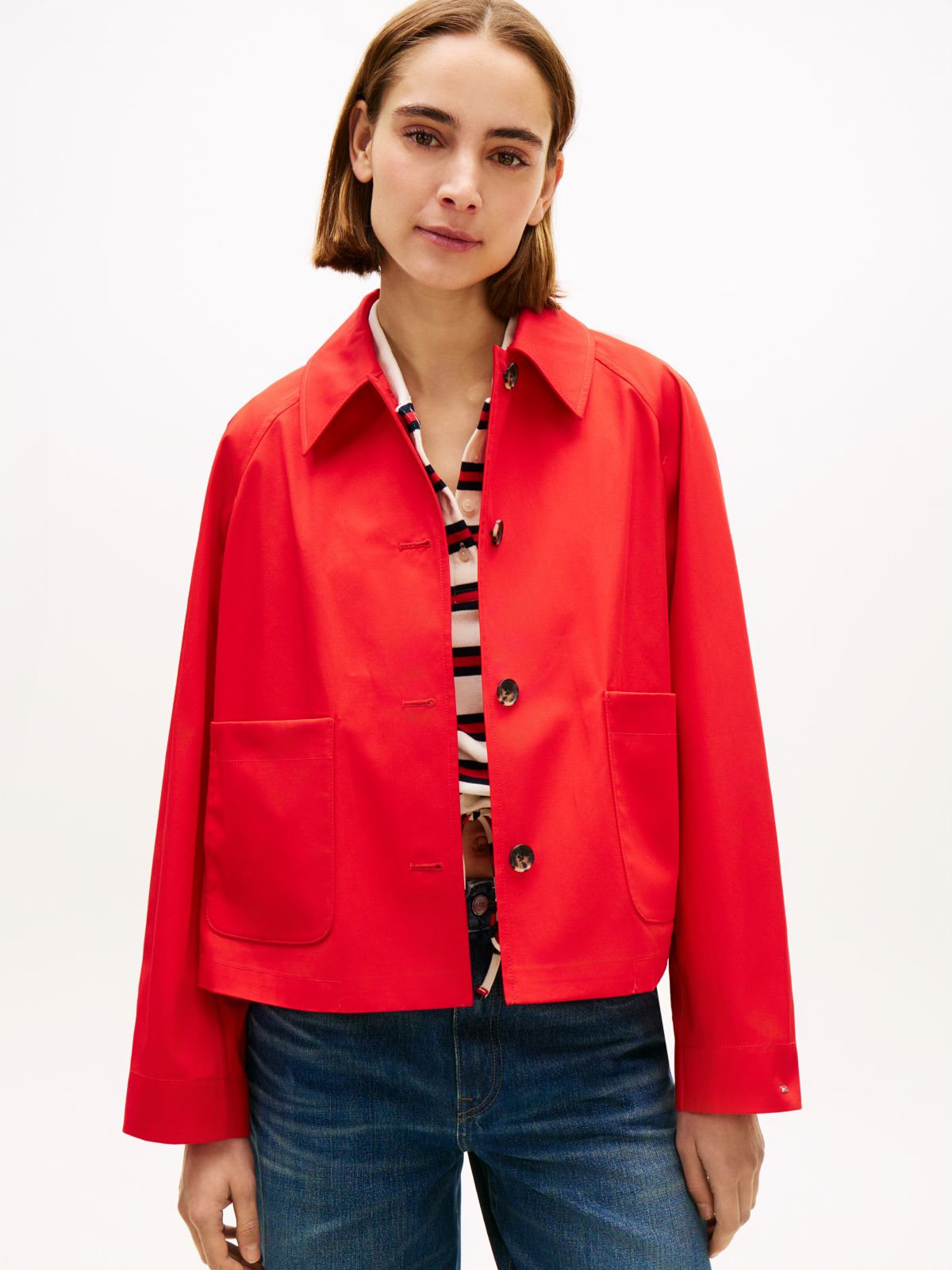 Water Repellent Collared Relaxed Short Jacket — Orange