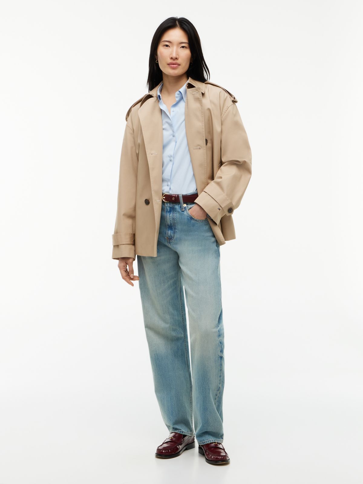 Water Repellent Relaxed Short Trench Coat — Beige
