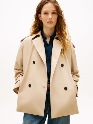 beige water repellent relaxed short trench coat for women tommy hilfiger