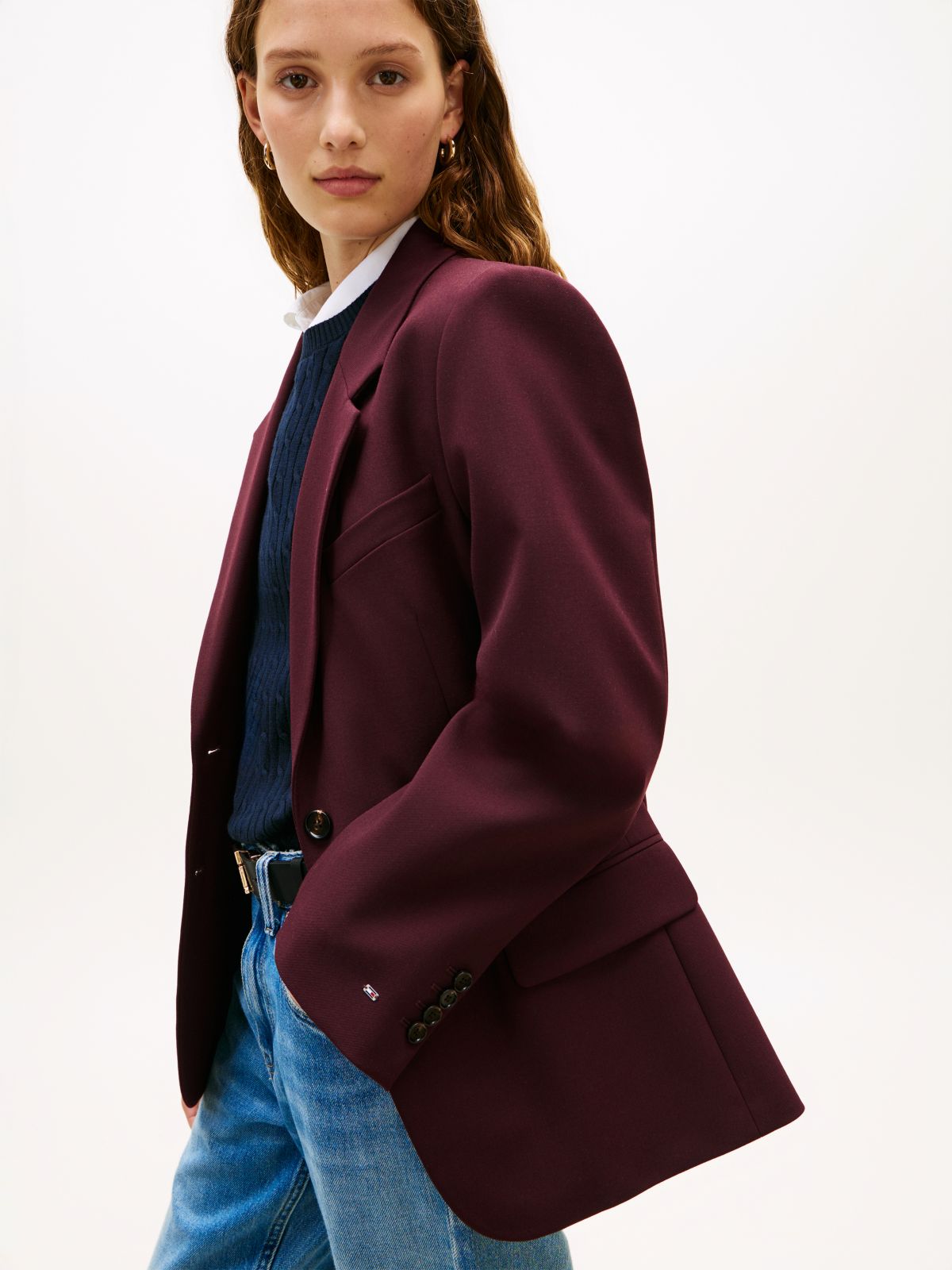 Relaxed Fit Wool Blend Blazer — Red