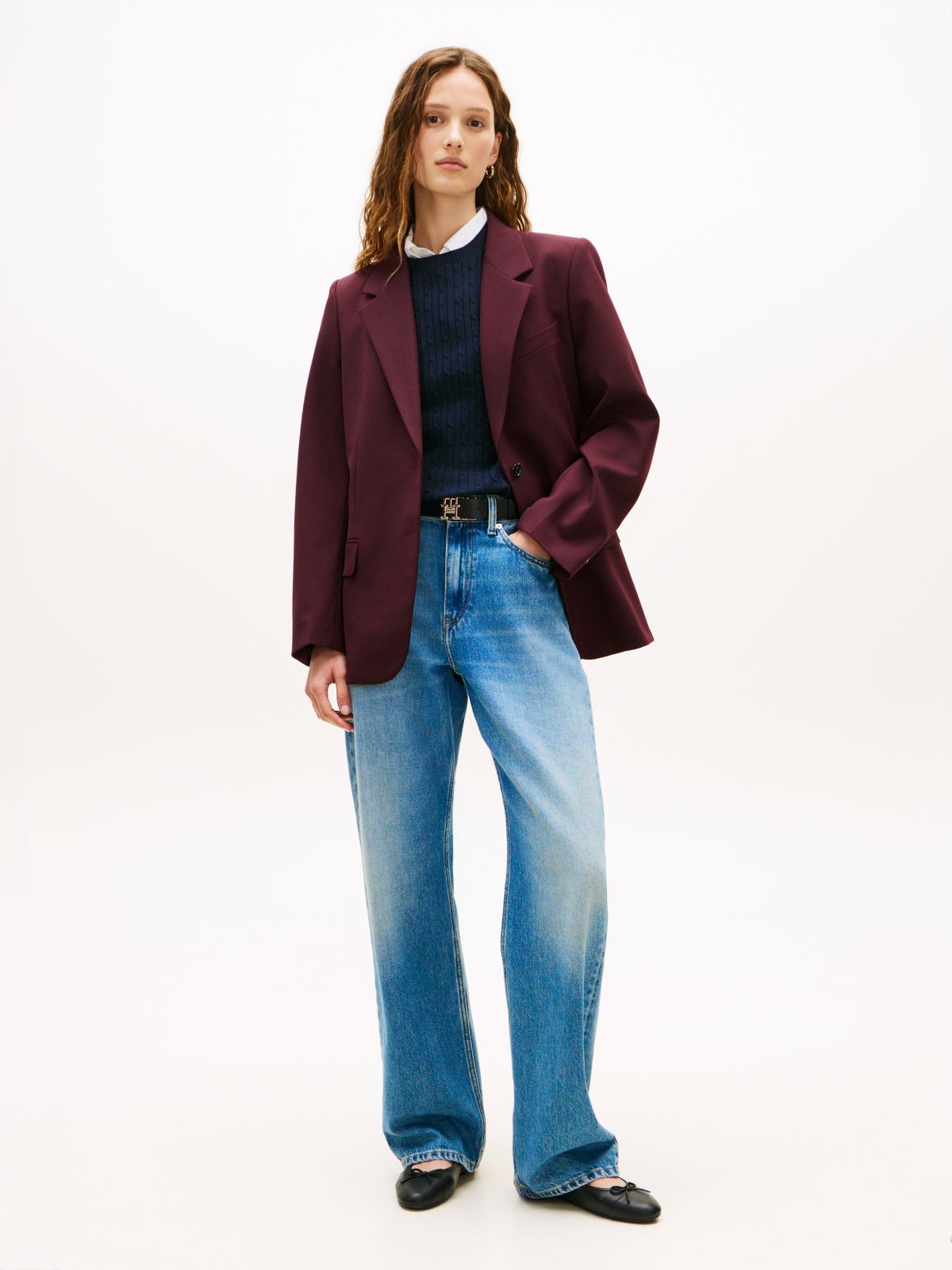 Relaxed Fit Wool Blend Blazer — Red