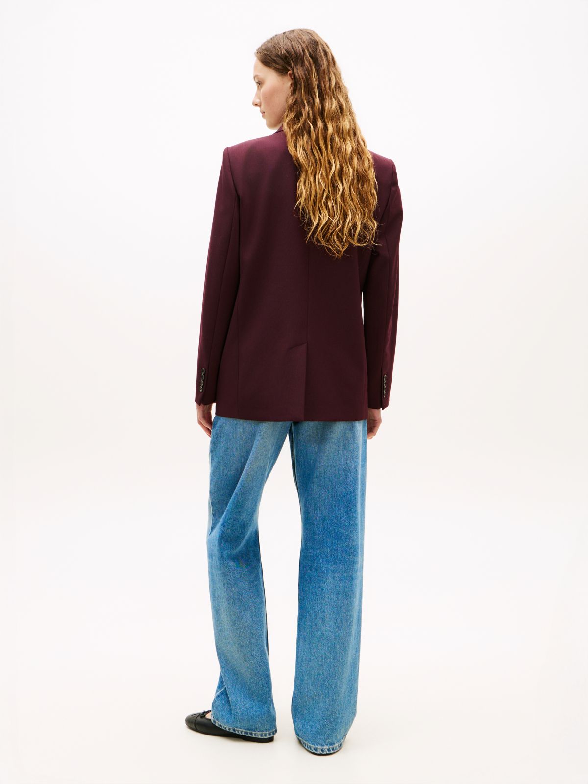 Relaxed Fit Wool Blend Blazer — Red