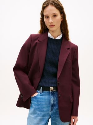 red relaxed fit wool blend blazer for women tommy hilfiger