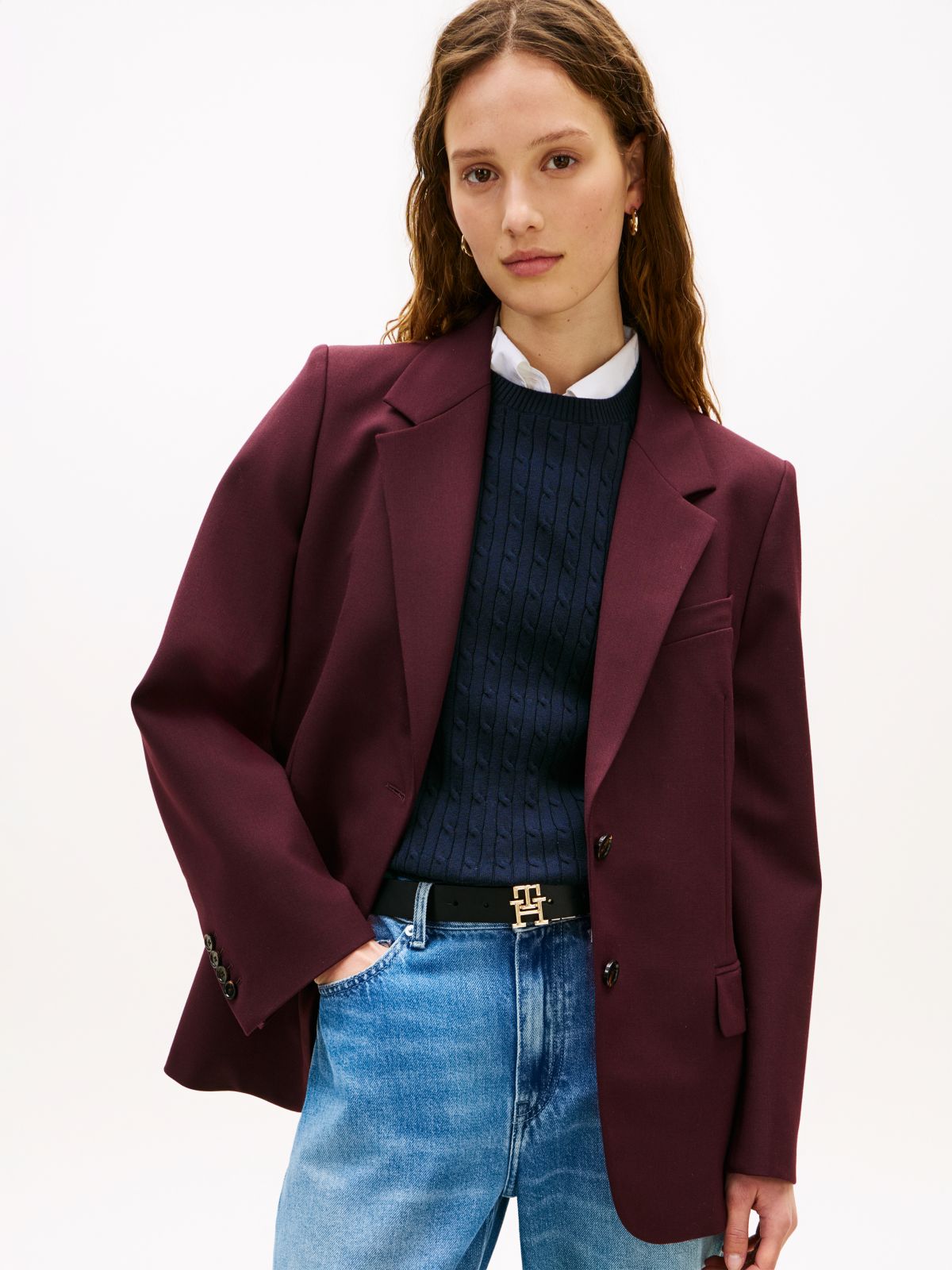 Relaxed Fit Wool Blend Blazer — Red