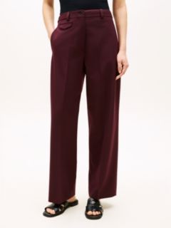 Wool Blend Loose Straight Leg Trousers — Red 2
