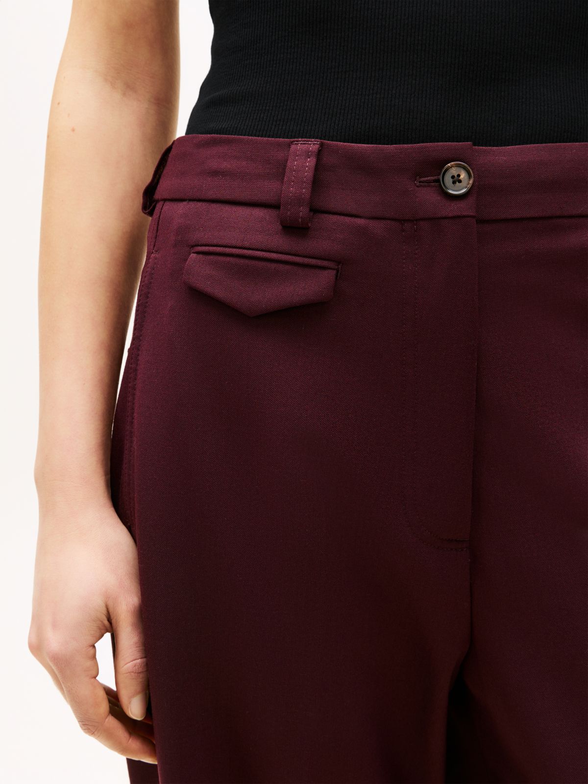 Wool Blend Loose Straight Leg Trousers — Red