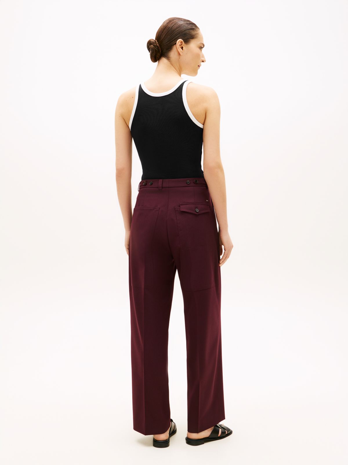 Wool Blend Loose Straight Leg Trousers — Red