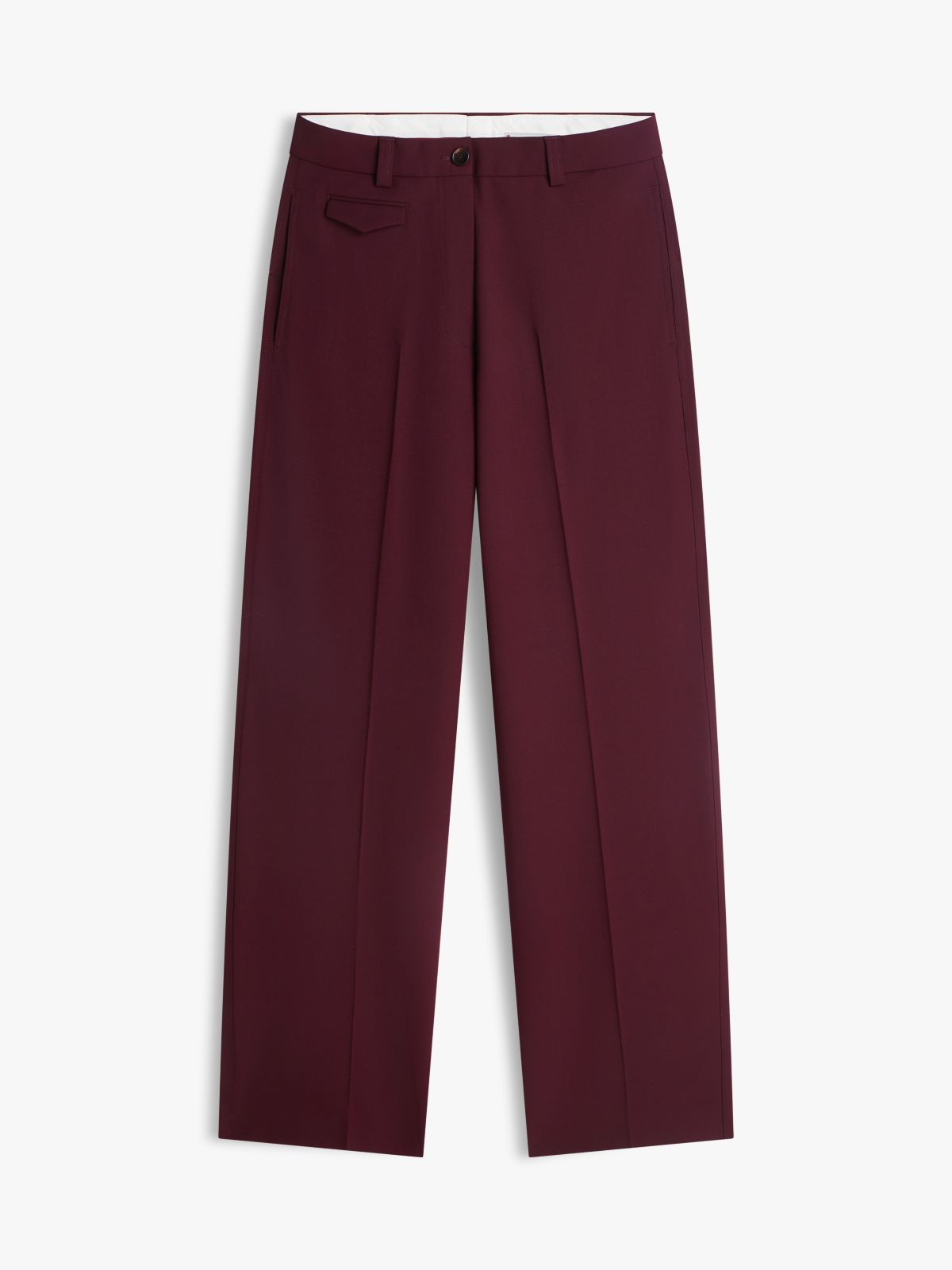 Wool Blend Loose Straight Leg Trousers — Red