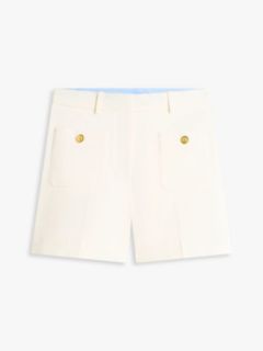 Crest Embossed Gold-Tone Button Shorts — Beige 5