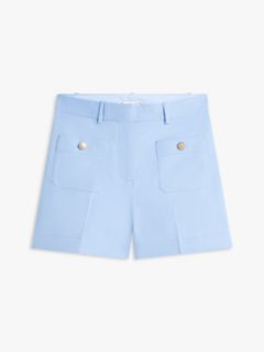 Crest Embossed Gold-Tone Button Shorts — Blue 5