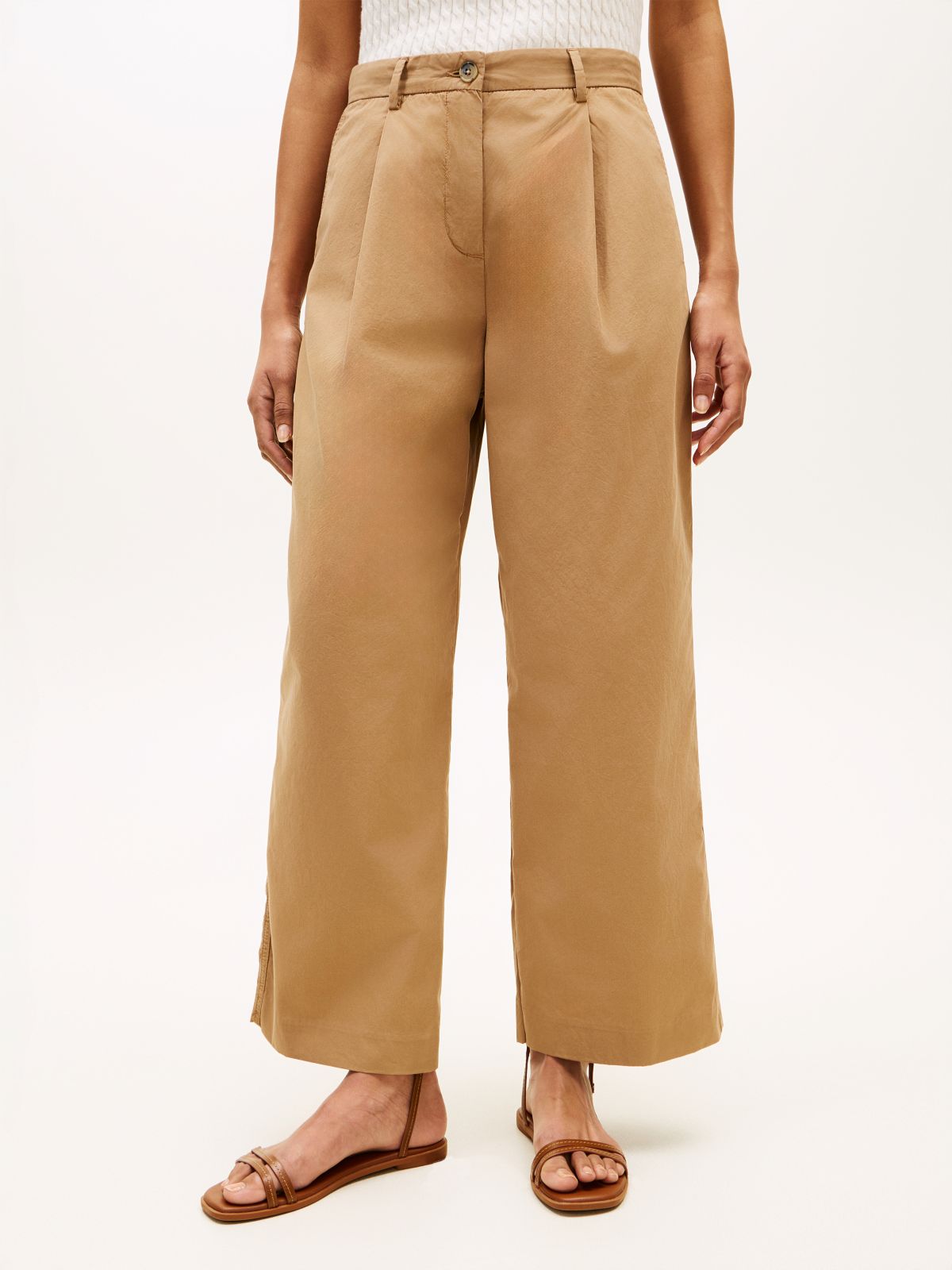Washed Wide Leg Trousers — Khaki