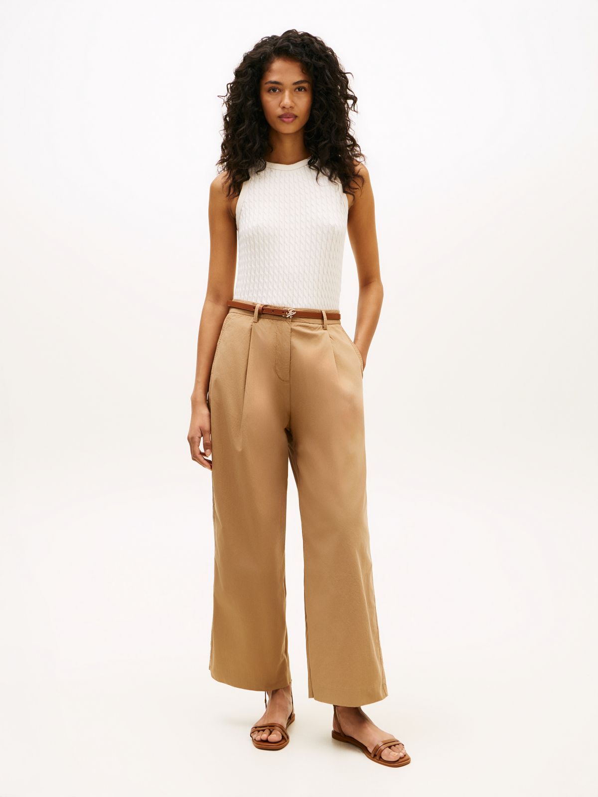 Washed Wide Leg Trousers — Khaki