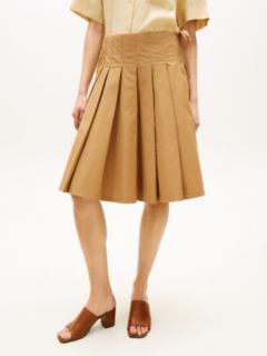 Washed Pleated Midi Skirt — Khaki 2