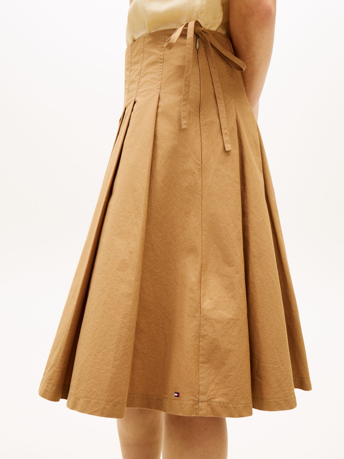Washed Pleated Midi Skirt — Khaki