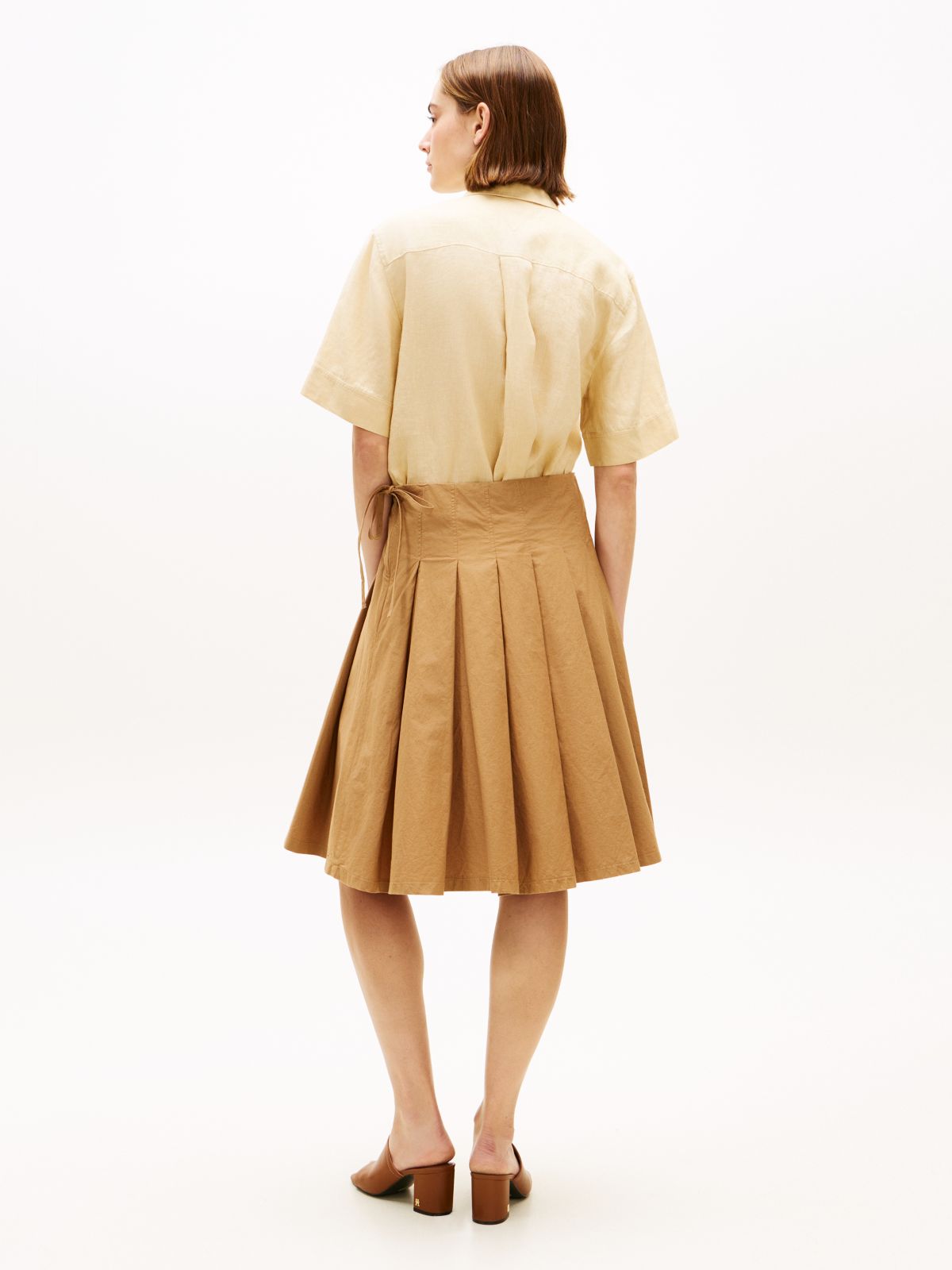 Washed Pleated Midi Skirt — Khaki