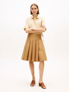 Washed Pleated Midi Skirt — Khaki 1