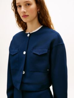 Tailored Collarless Boxy Short Utility Jacket — Blue 2