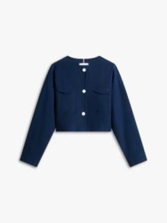 Tailored Collarless Boxy Short Utility Jacket — Blue 5
