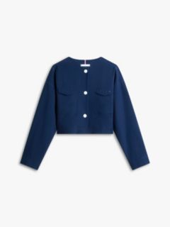 Tailored Collarless Boxy Short Utility Jacket — Blue 6