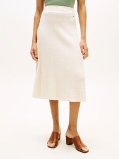 Cable Knit Relaxed A-Line Midi Skirt — Beige 2