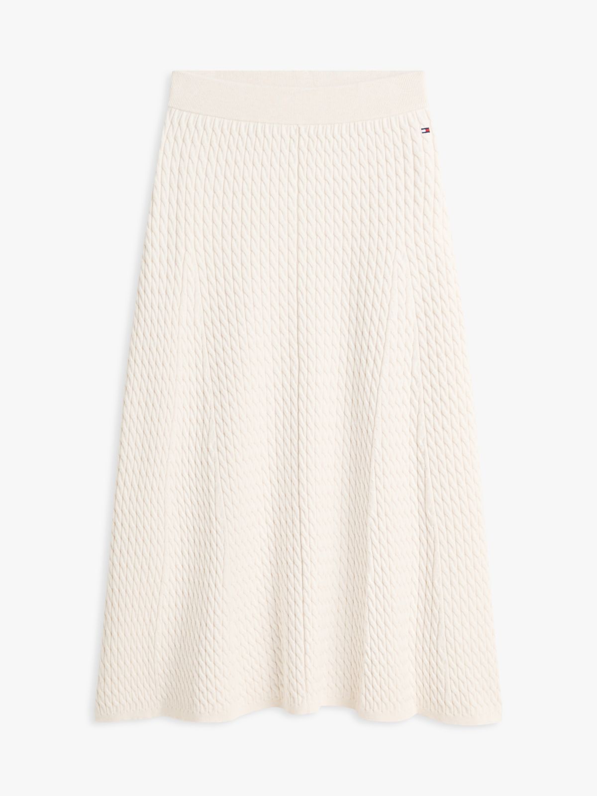 Cable Knit Relaxed A-Line Midi Skirt — Beige