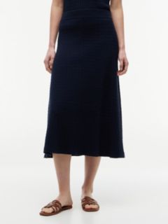 Cable Knit Relaxed A-Line Midi Skirt — Blue 2