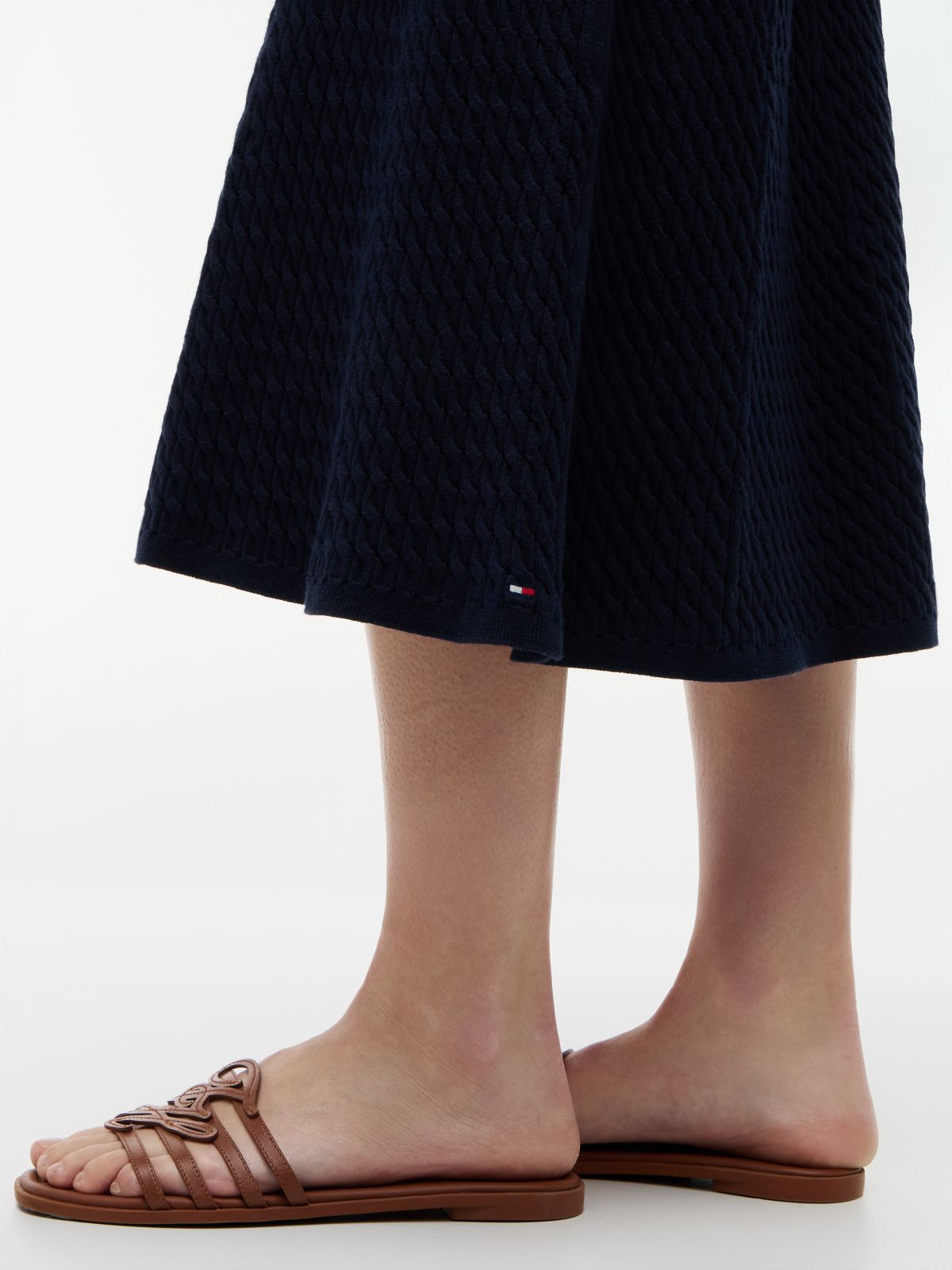 Cable Knit Relaxed A-Line Midi Skirt — Blue