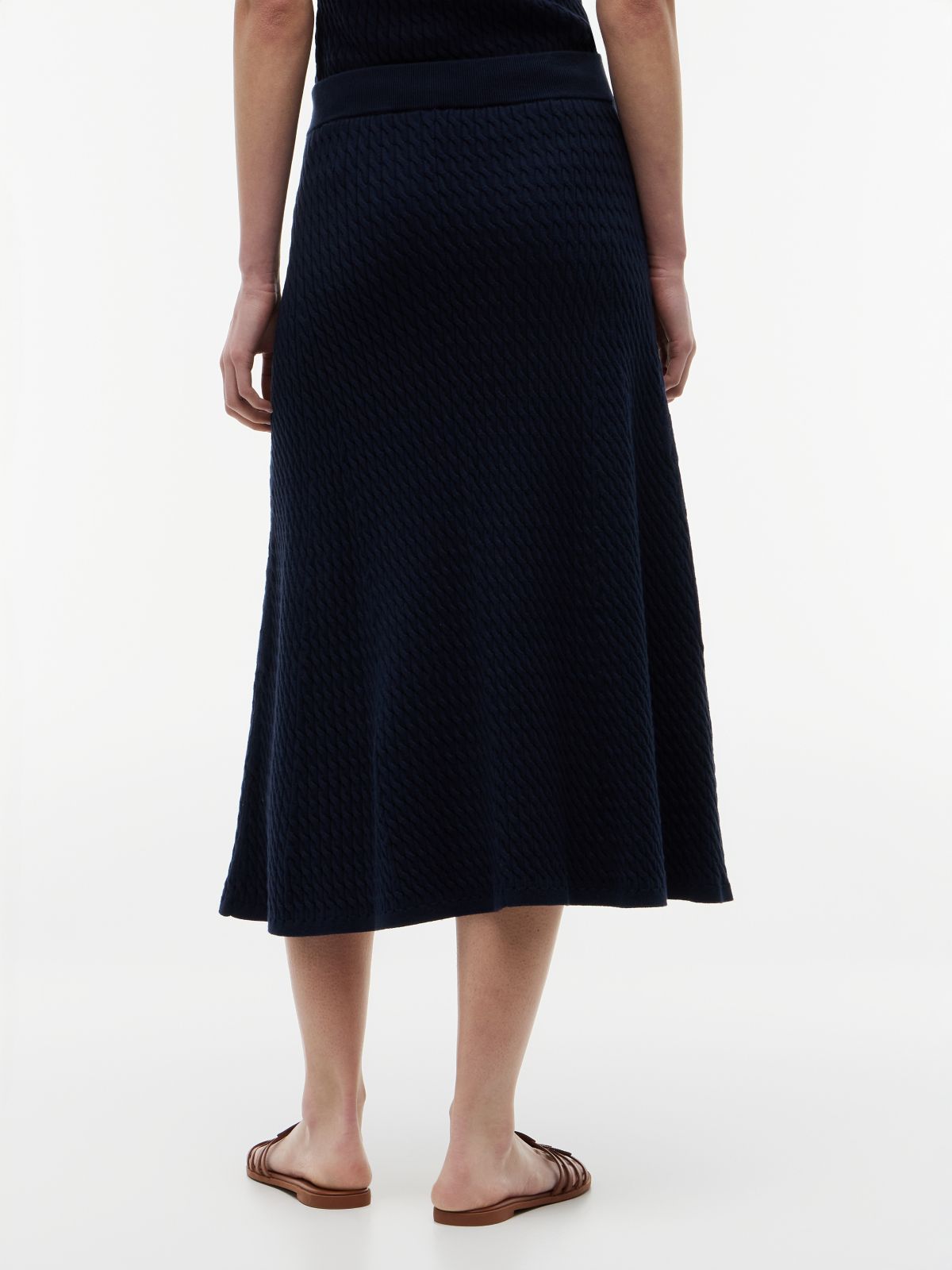 Cable Knit Relaxed A-Line Midi Skirt — Blue