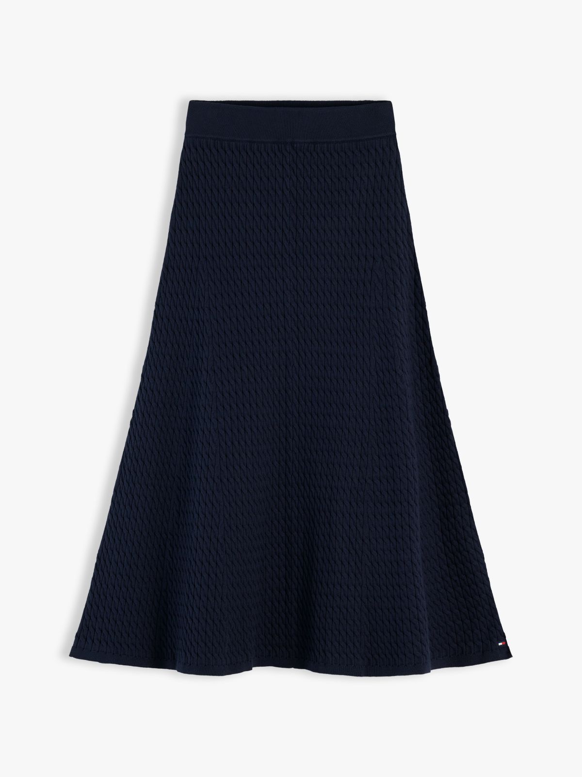 Cable Knit Relaxed A-Line Midi Skirt — Blue