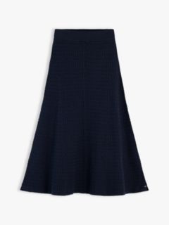 Cable Knit Relaxed A-Line Midi Skirt — Blue 5