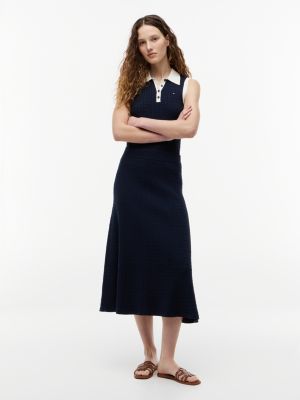 gonna midi relaxed fit in maglia intrecciata blue da donne tommy hilfiger