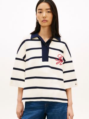 polo en maille premium à boutons dorés beige pour femmes tommy hilfiger