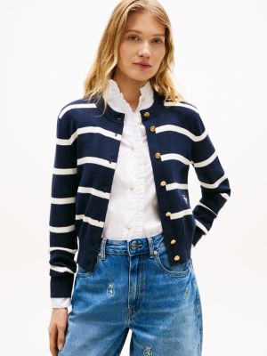 blue premium knit vest met goudkleurige knopen voor dames - tommy hilfiger