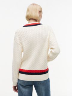 Cable Knit Relaxed V-Neck Jumper — Beige 4