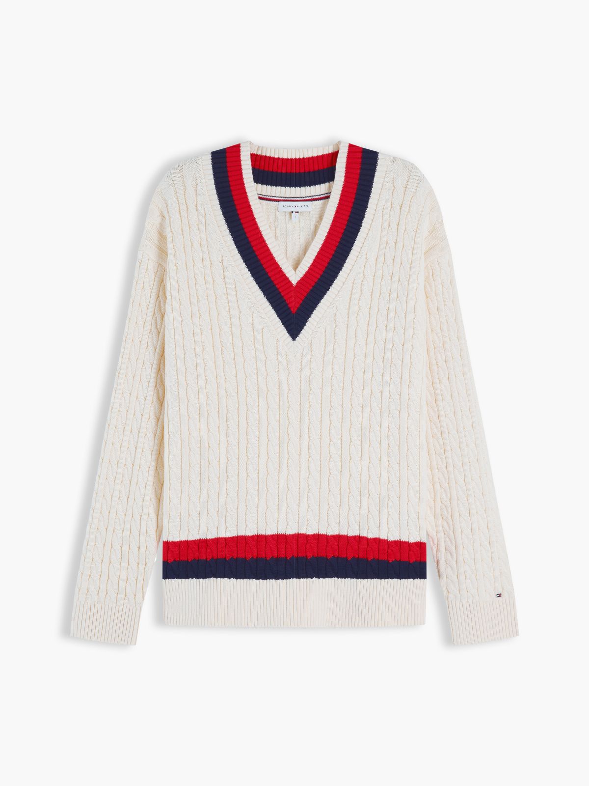 Cable Knit Relaxed V-Neck Jumper — Beige