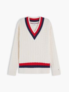 Cable Knit Relaxed V-Neck Jumper — Beige 5