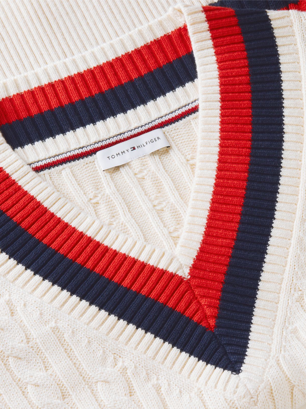 Cable Knit Relaxed V-Neck Jumper — Beige