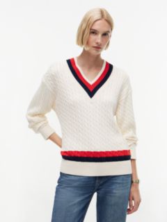 Cable Knit Relaxed V-Neck Jumper — Beige 1