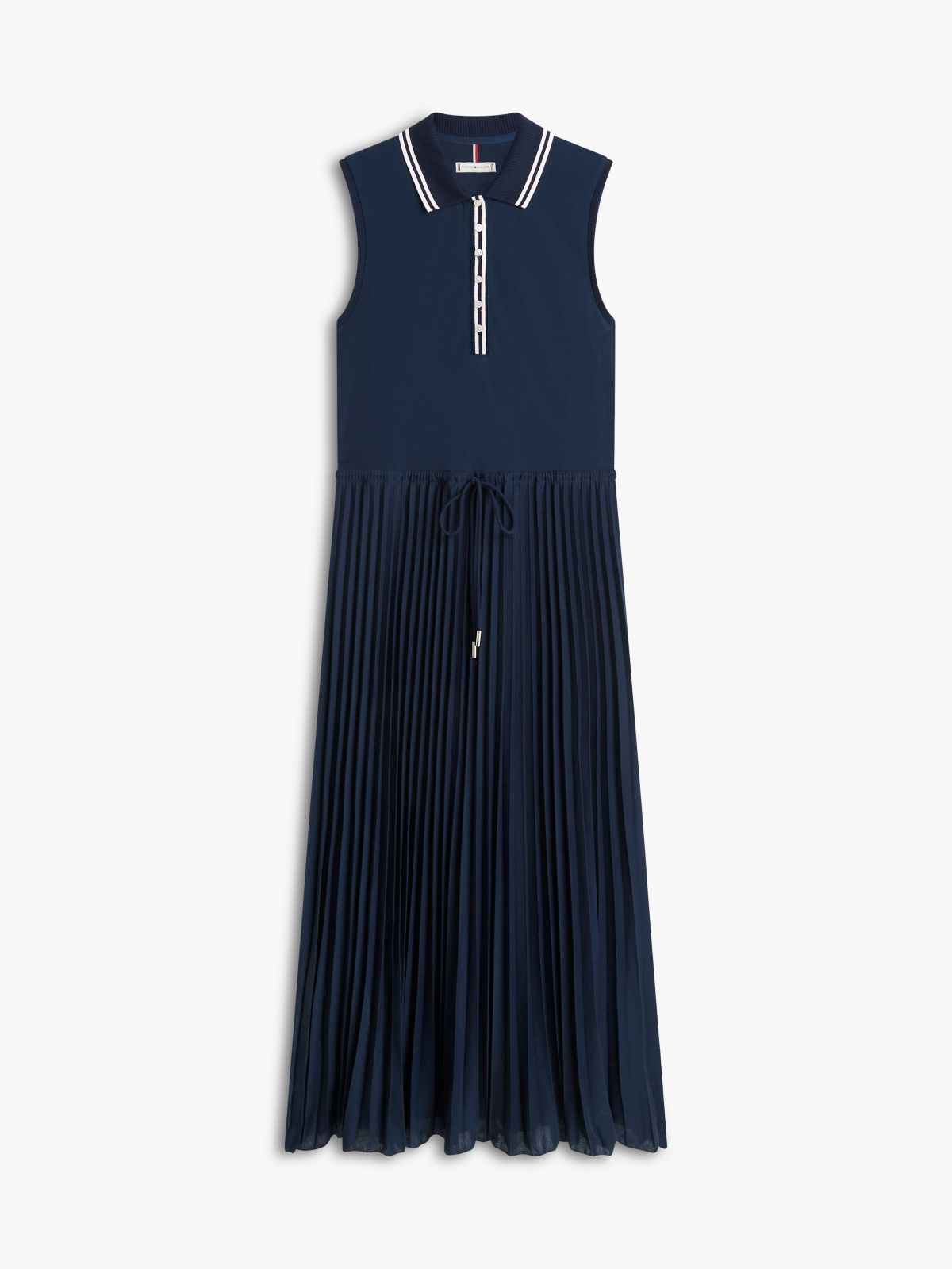 1985 Pleated Sleeveless Midi Polo Dress — Blue