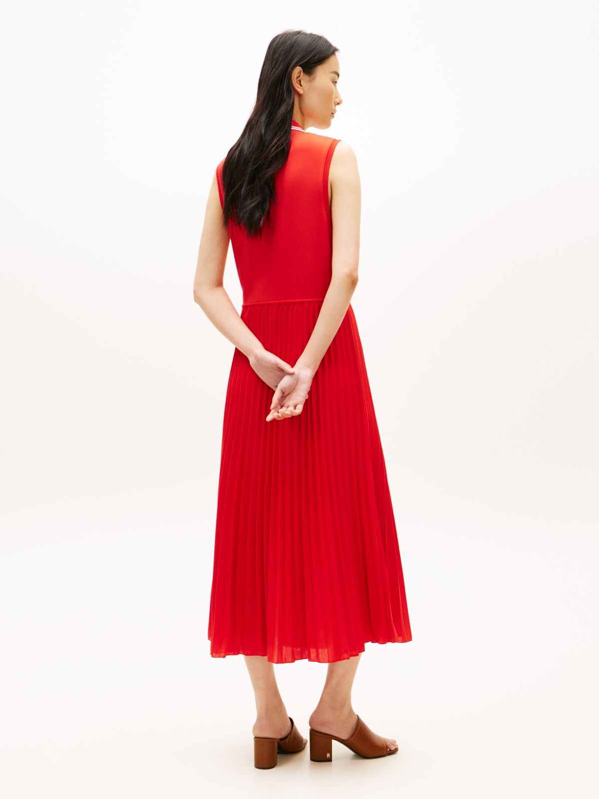 1985 Pleated Sleeveless Midi Polo Dress — Orange