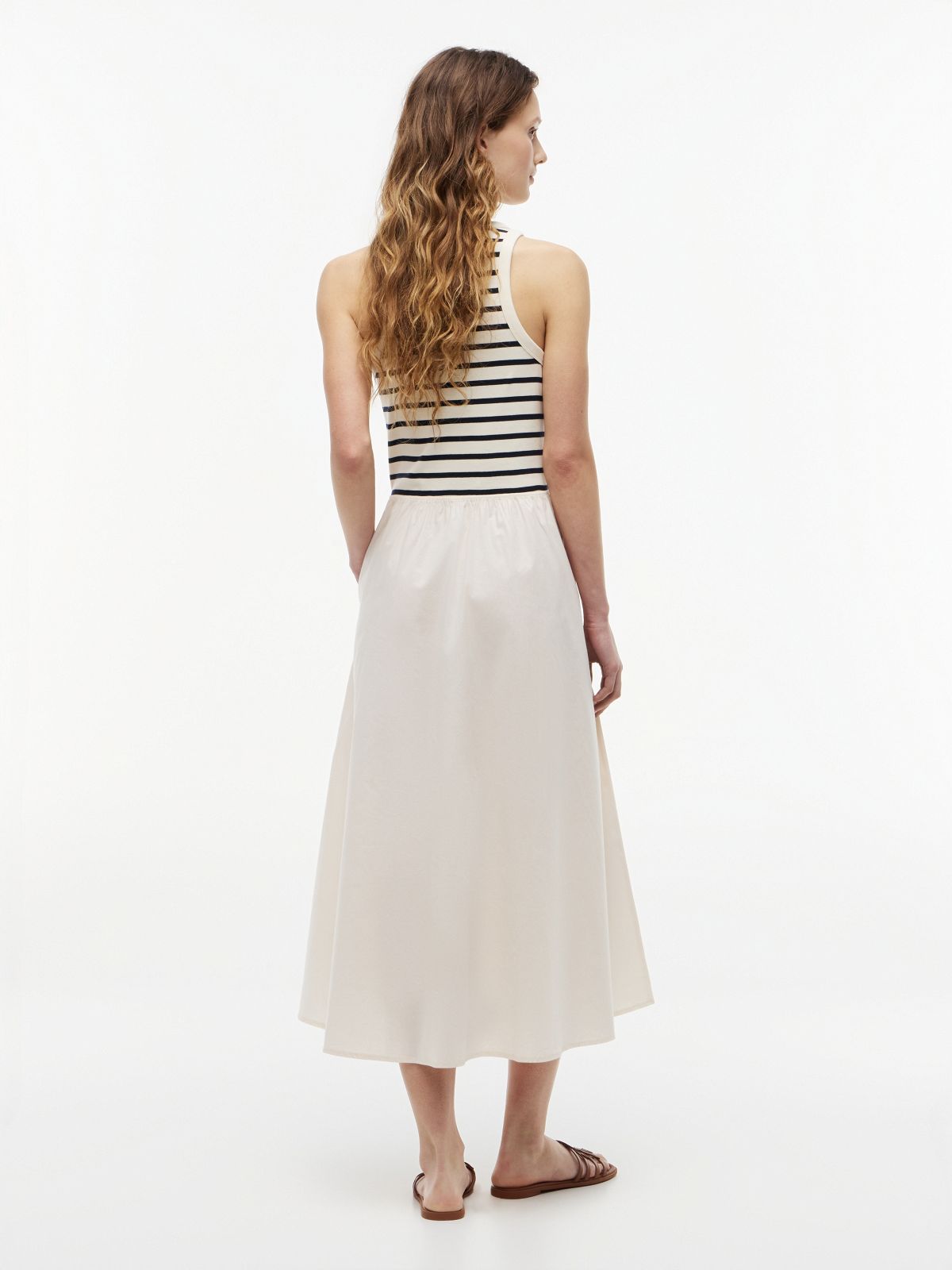 Gold-Tone Button Sleeveless Maxi Dress — Beige