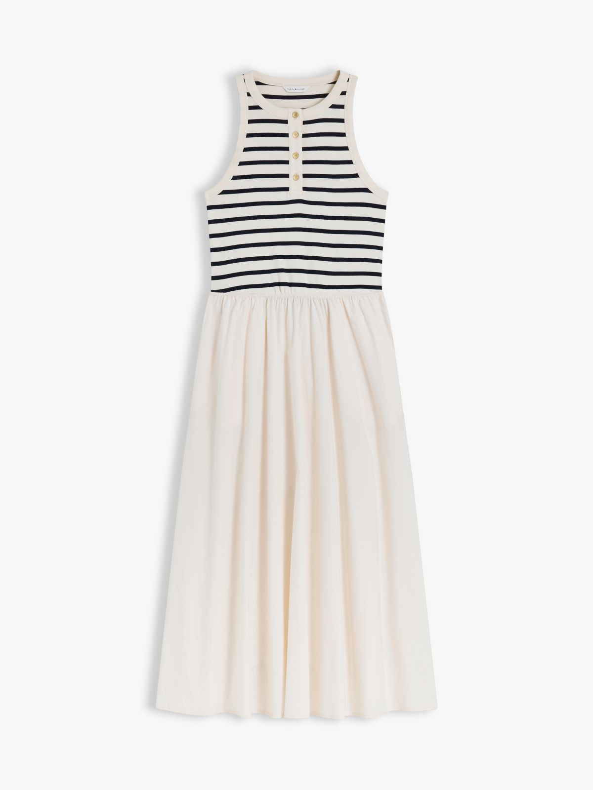 Gold-Tone Button Sleeveless Maxi Dress — Beige