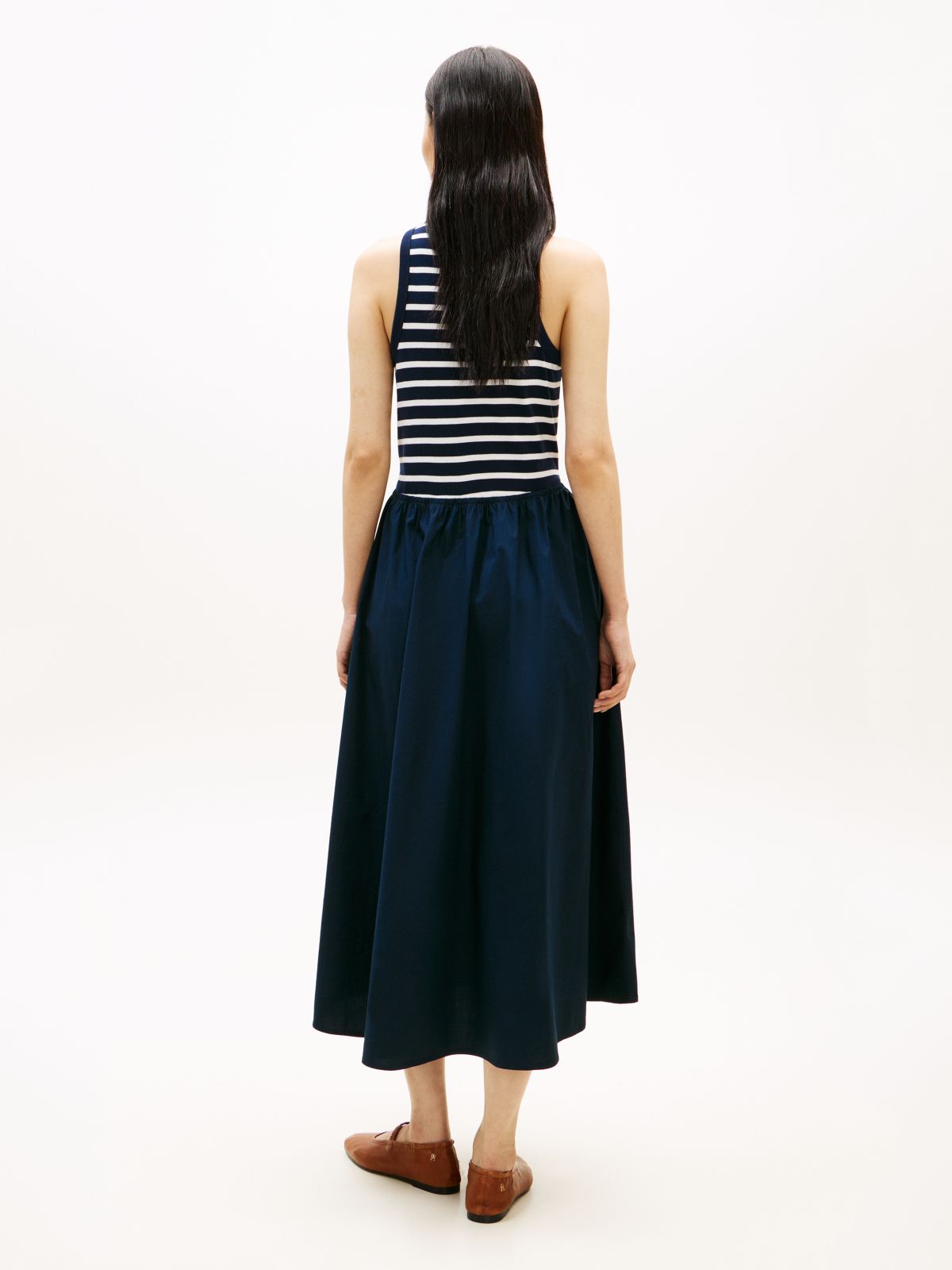 Gold-Tone Button Sleeveless Maxi Dress — Blue
