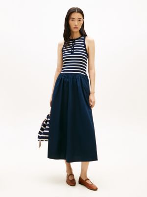 blue gold-tone button sleeveless maxi dress for women tommy hilfiger