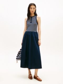 Gold-Tone Button Sleeveless Maxi Dress — Blue 1