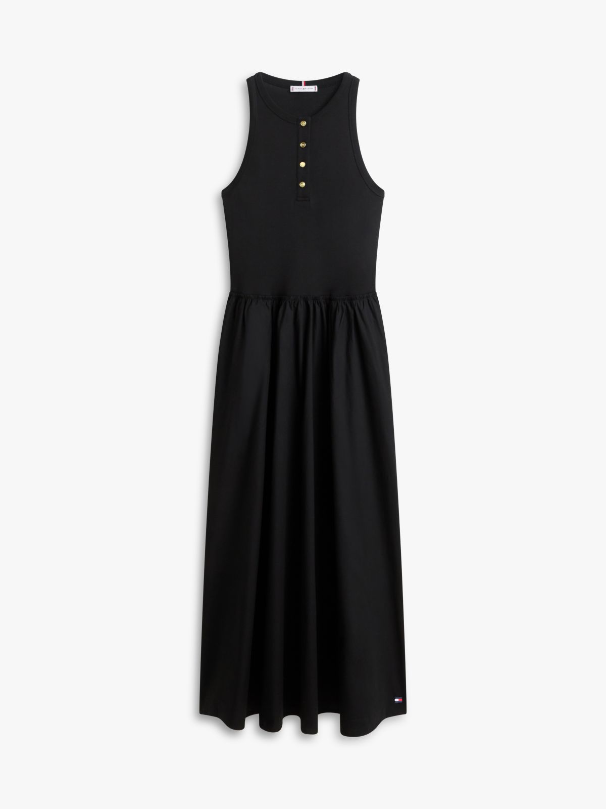 Gold-Tone Button Sleeveless Maxi Dress — Black