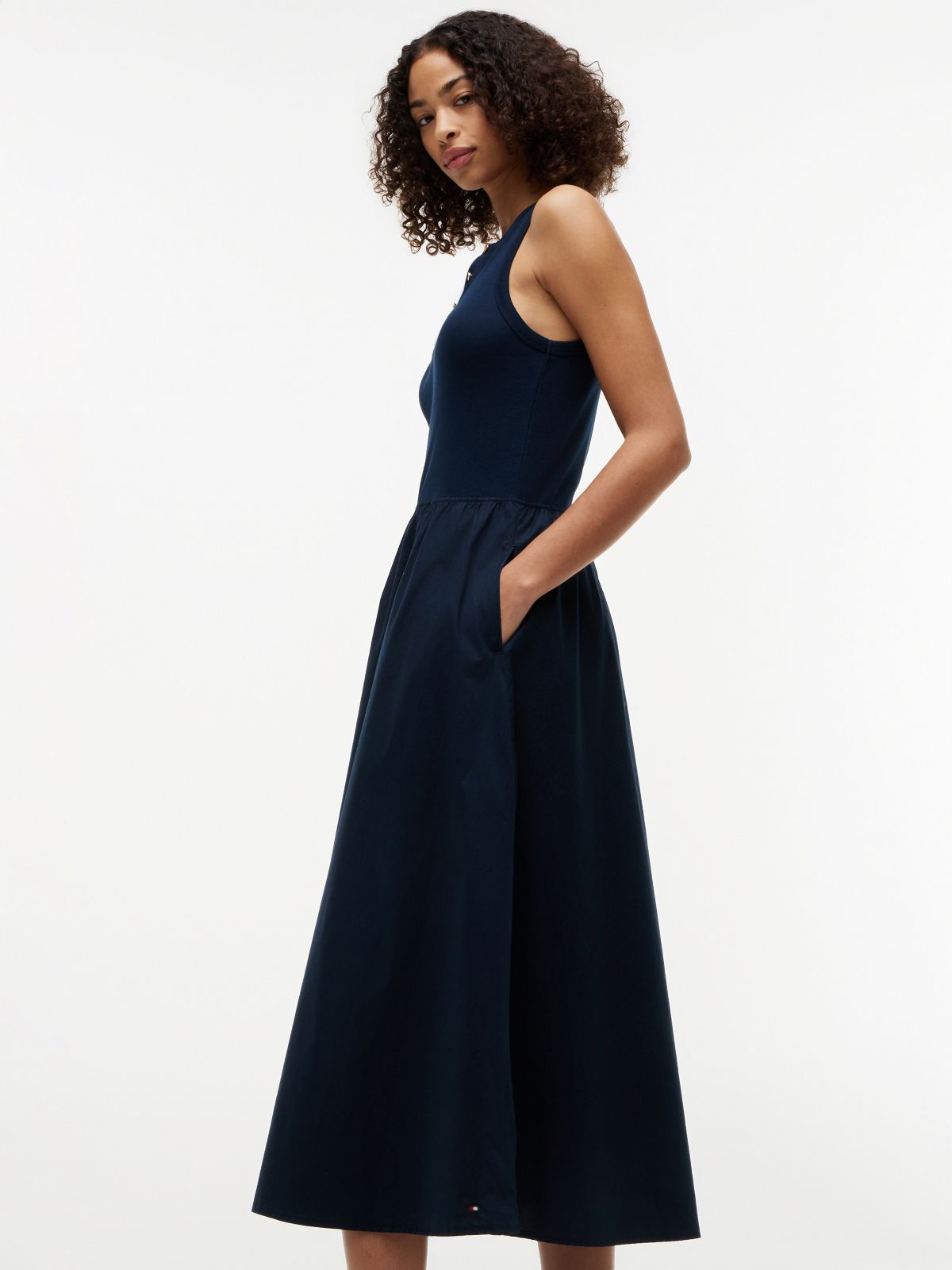 Gold-Tone Button Sleeveless Maxi Dress — Blue