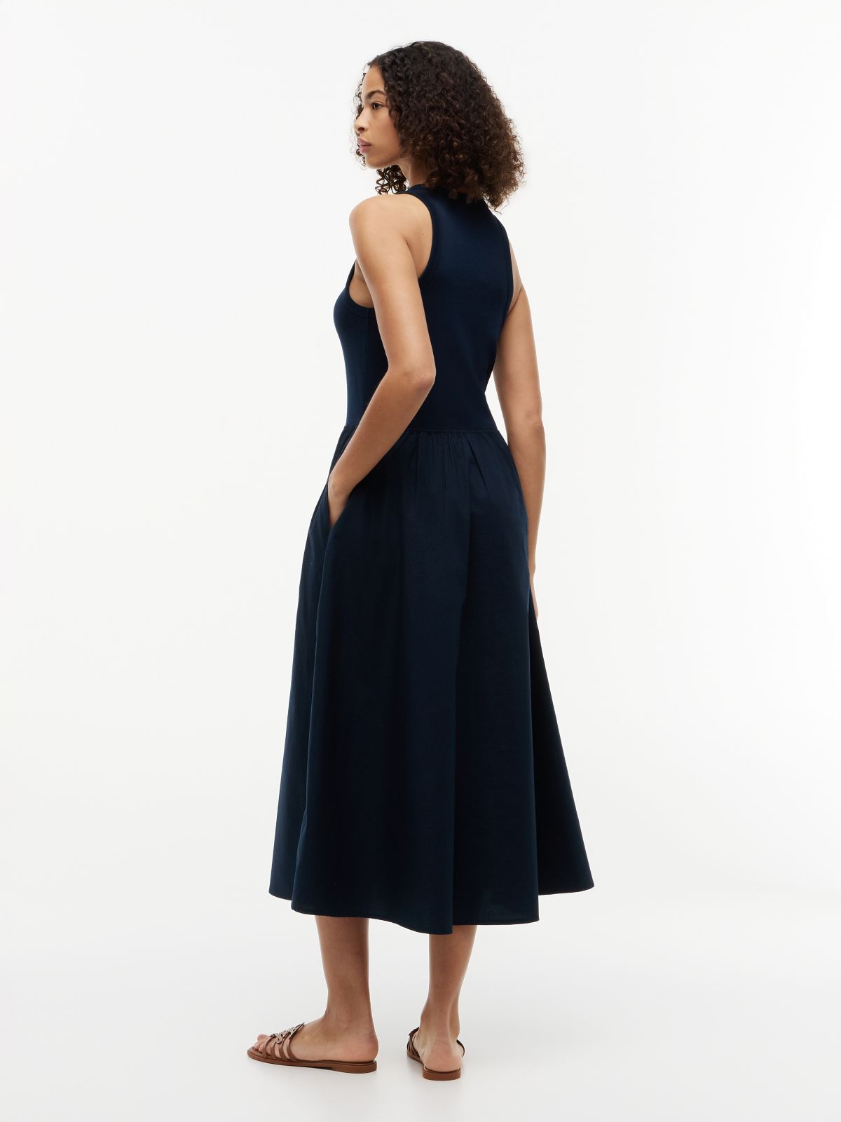 Gold-Tone Button Sleeveless Maxi Dress — Blue
