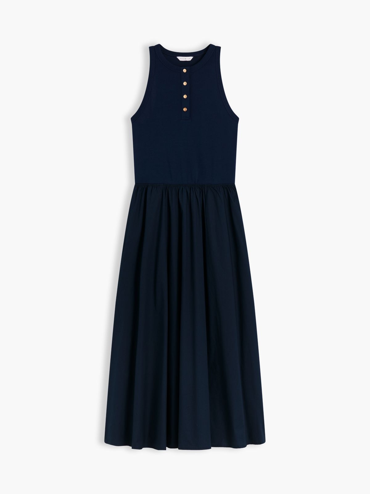 Gold-Tone Button Sleeveless Maxi Dress — Blue